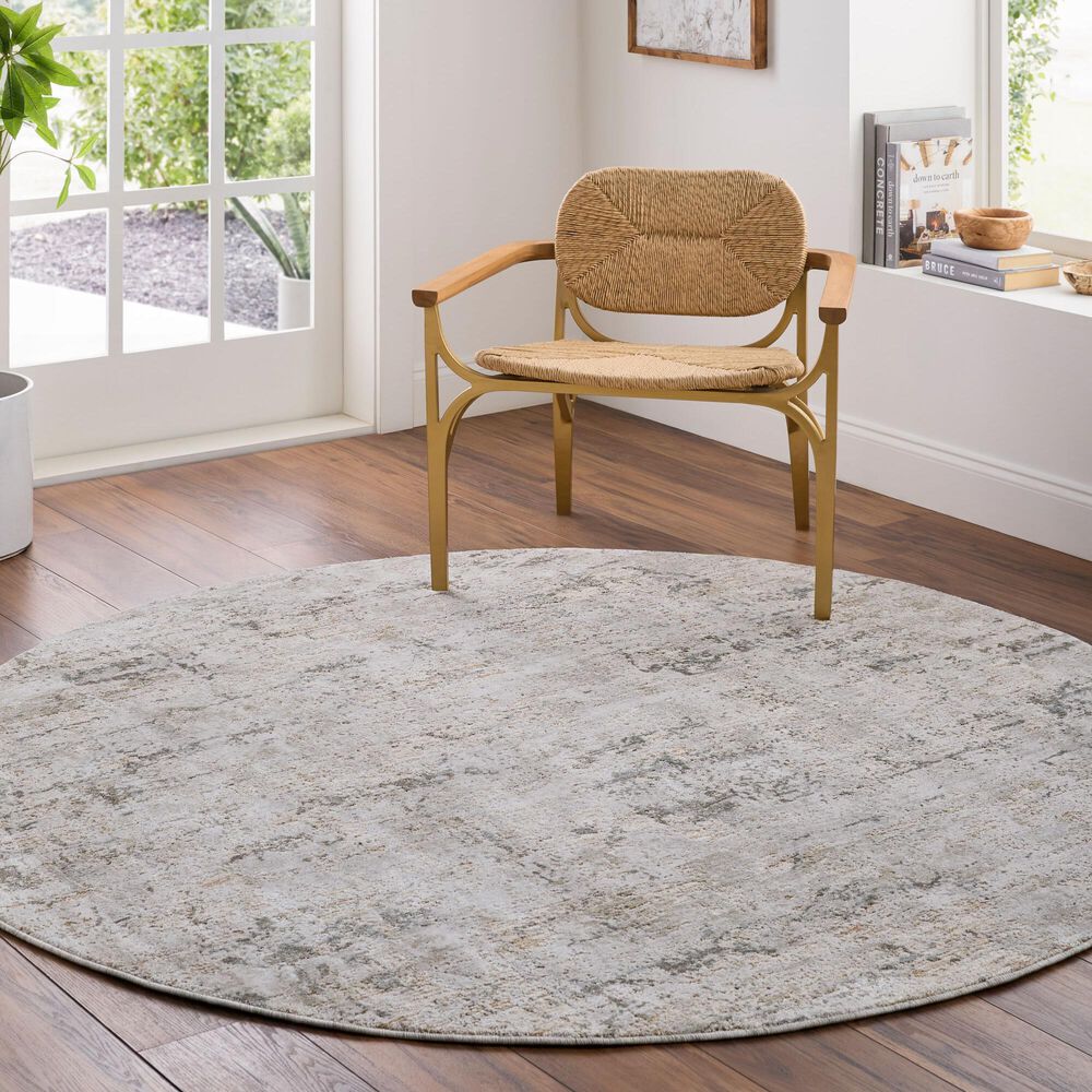 Surya Brunswick Cream, Light Gray, Medium Brown, Light Brown, Charcoal and Mustard 5&#39;3&quot; Round Area Rug, , large