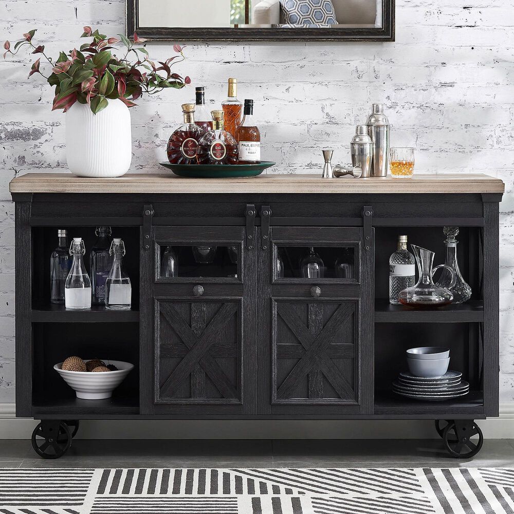 Imperial International Bar Cart in Blackened Oak and Grey Wash, , large