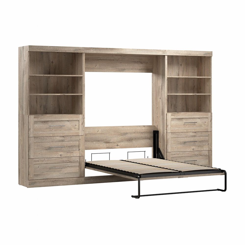 Bestar Pur 130" Full Murphy Storage Bed with 6-Drawer in Rustic Brown, , large