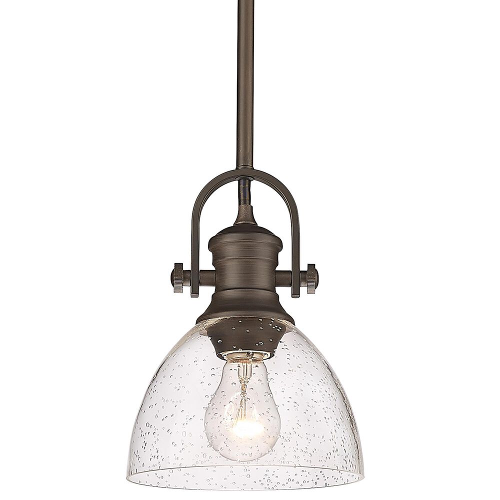 Golden Lighting Hines 1-Light Mini Pendant with Seeded Glass Shade in Rubbed Bronze, , large