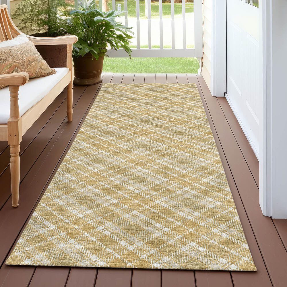 Dalyn Rug Company Soft Essentials Plaid Gold 2'3" x 7'6" Indoor/Outdoor Runner, , large