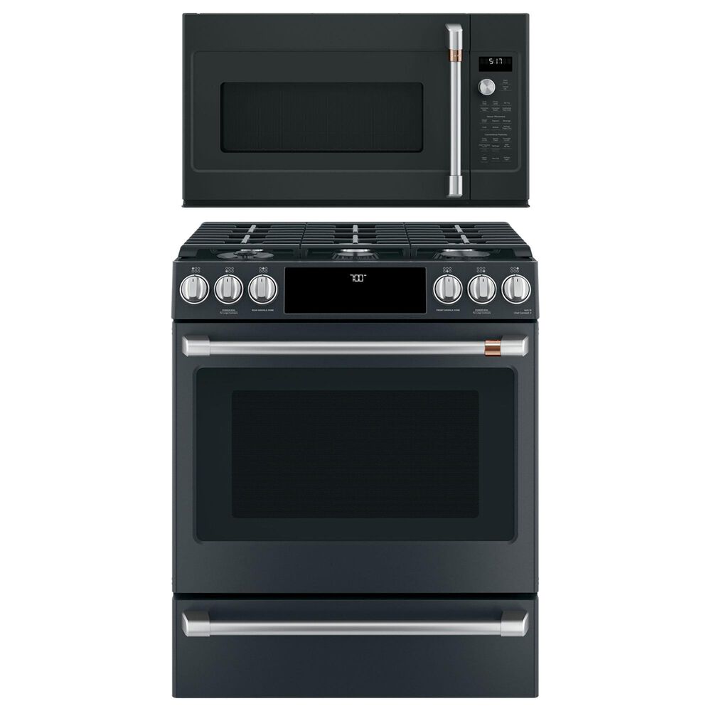 Cafe 2-Piece Kitchen Package with 30" Slide-In Gas Range and 1.7 Cu. Ft. Microwave Oven in Matte Black, , large