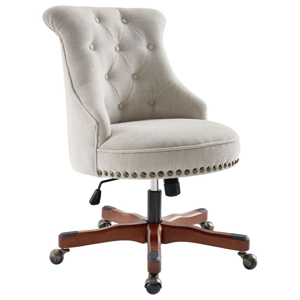 Linon Home Decor Sinclair Office Chair with Natural Cushion in Dark Walnut, , large