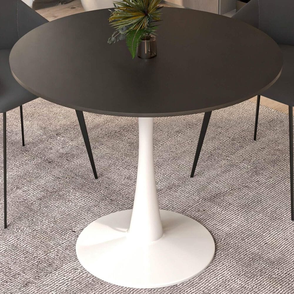 Leisuremod LeisureMod Bristol Mid-Century Modern Round Dining Table with Wood Top and Iron Pedestal Base with Gloss Finish for Kitchen and Dining Room, , large