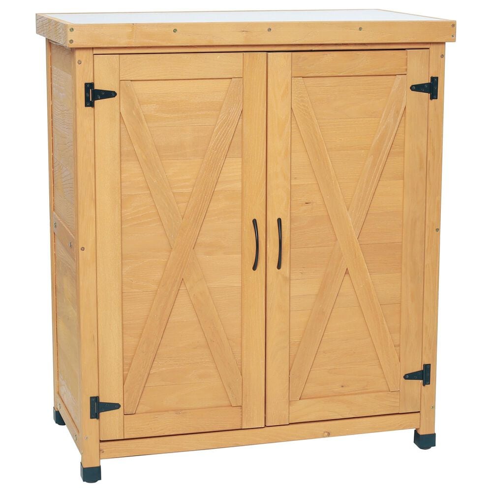 HOMLUX Potting Bench with Storage Cabinet in Brown, , large
