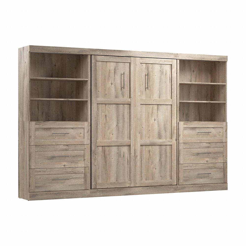 Bestar Pur 130&quot; Full Murphy Storage Bed with 6-Drawer in Rustic Brown, , large
