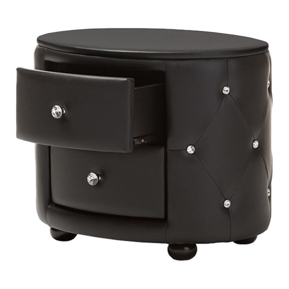 Baxton Studio Davina Holly 2 Drawer Upholstered Nightstand in Black, , large