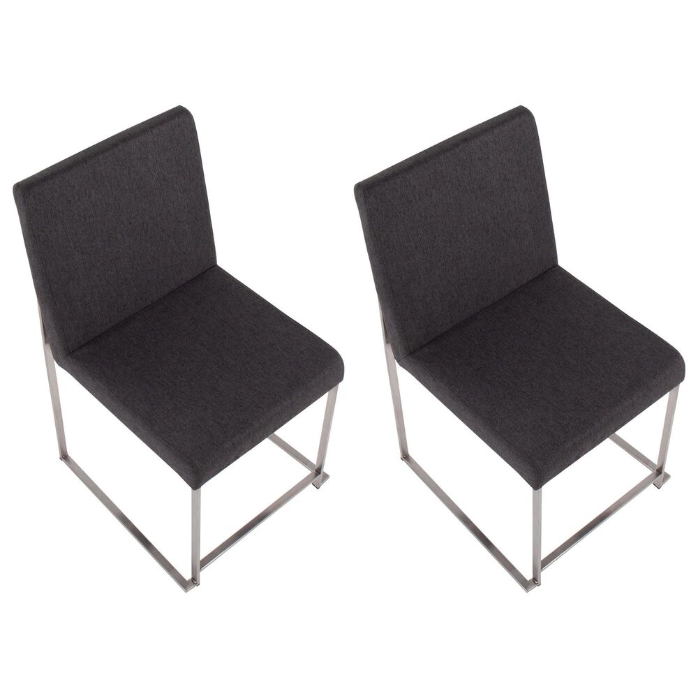 Lumisource Fuji Side Chair with Charcoal Cushion in Brushed Stainless Steel &#40;Set of 2&#41;, , large
