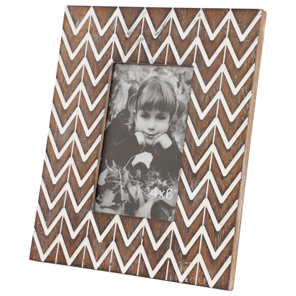 Maple and Jade Modern Wood Chevron Photo Frame in Matte Brown and White (Set of 2), , large