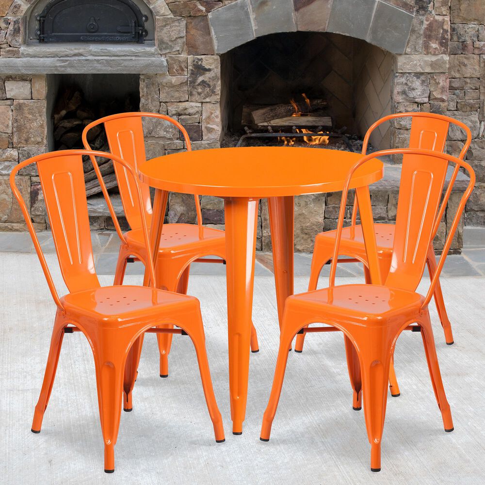 Flash Furniture 5-Piece Round Metal Table Set in Orange, , large