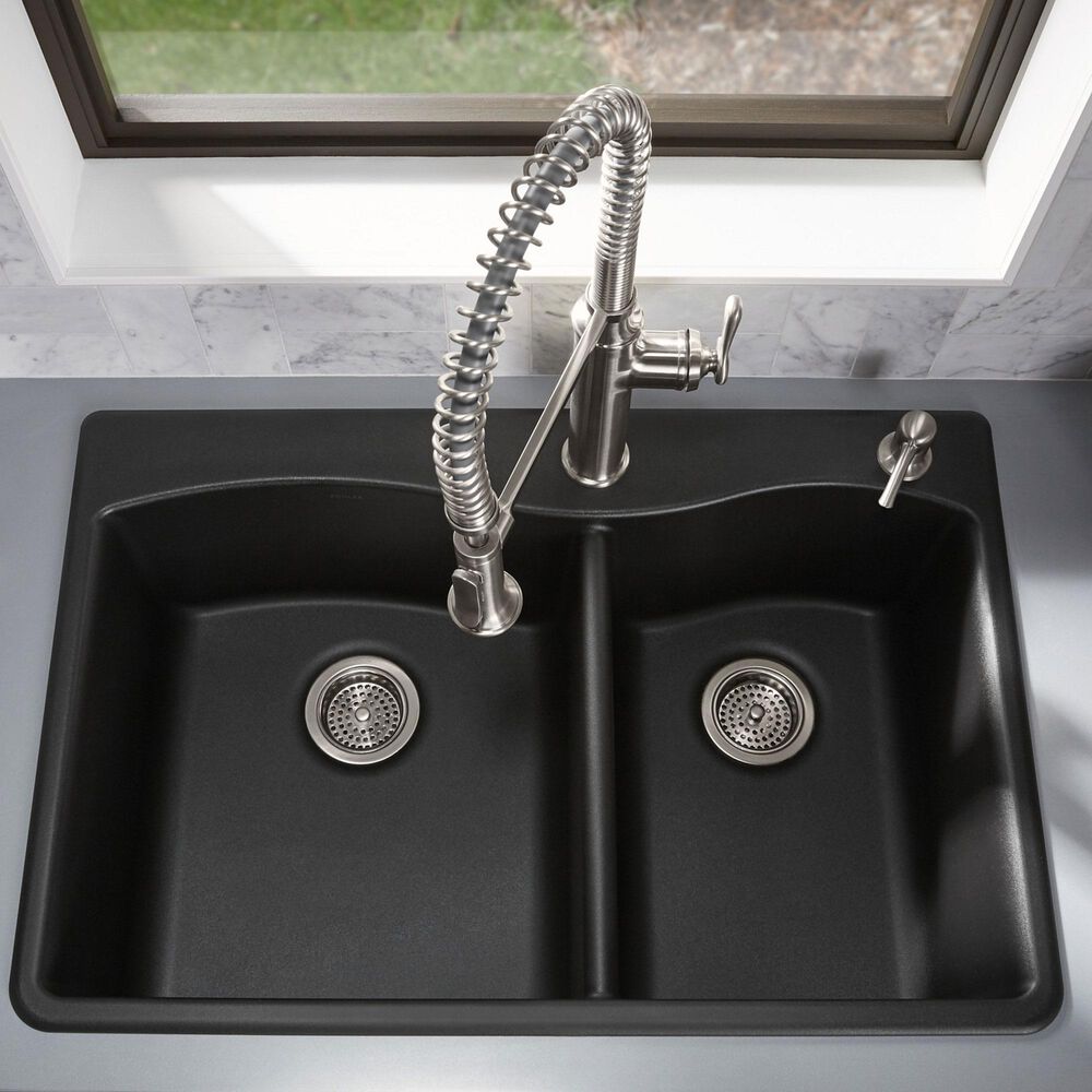 Kohler Cairn 33.5&quot; Double Bowl Sink in Matte Black, , large