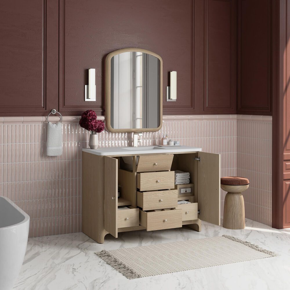 James Martin Vanities Gracyn 48" Single Bathroom Vanity in Coastal Driftwood with 3 cm White Zeus Quartz Top and Rectangular Sink, , large