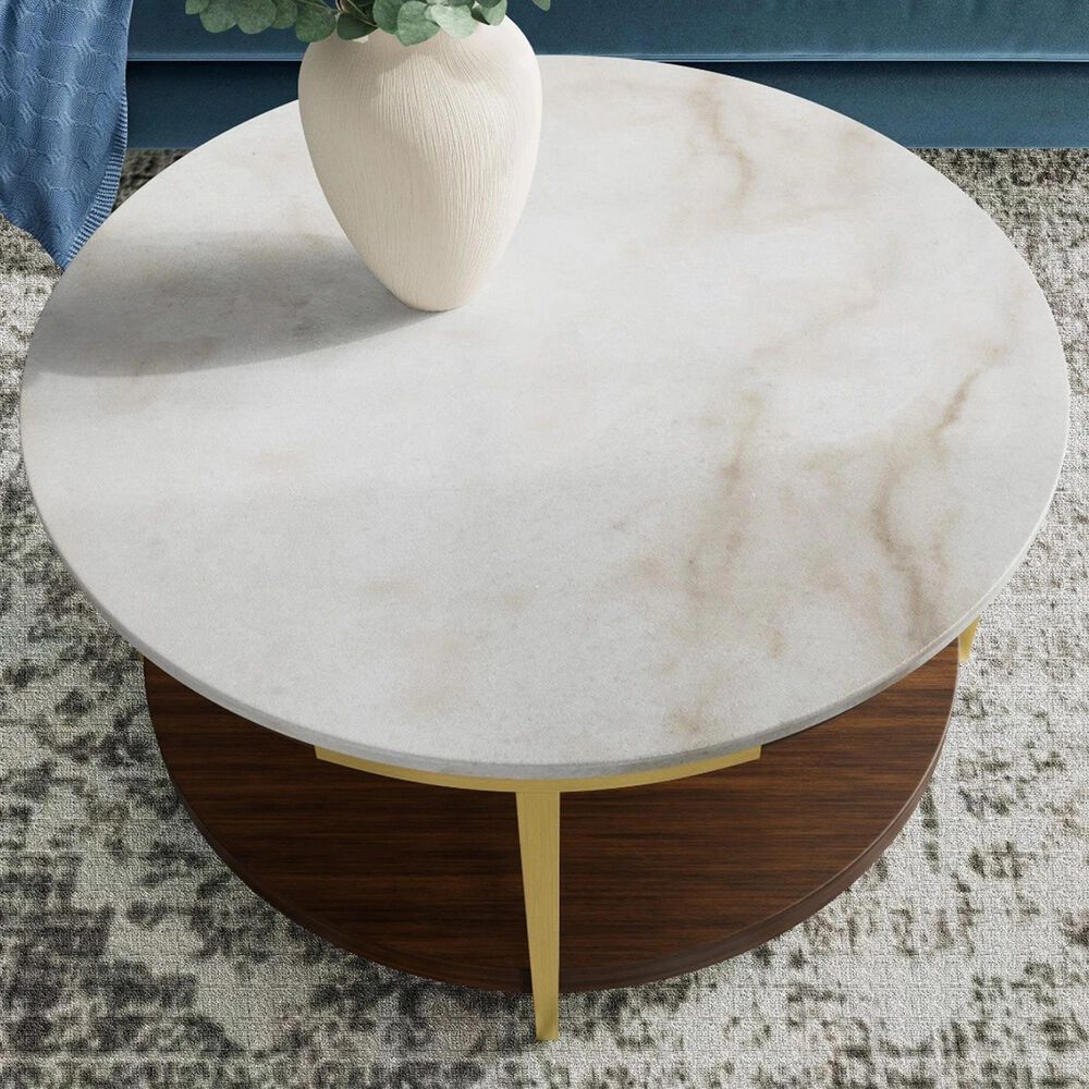 Riverside Furniture Emery Round Cocktail Table in Smoked Cherry and Bronze, , large