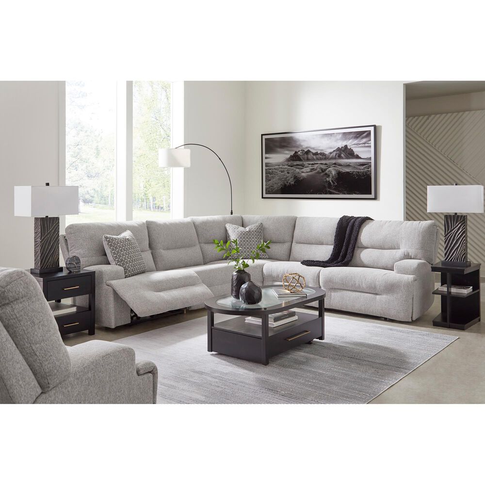 Ashley Acklen Place 5-Piece Power Symmetrical Reclining Sectional in Pewter, , large