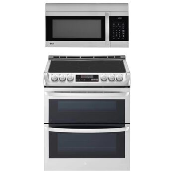 LG 2-Piece Kitchen Package with 7.3 Cu. Ft. Electric Range and 1.7 Cu. Ft. Over-the-Range Microwave with EasyClean in Stainless Steel