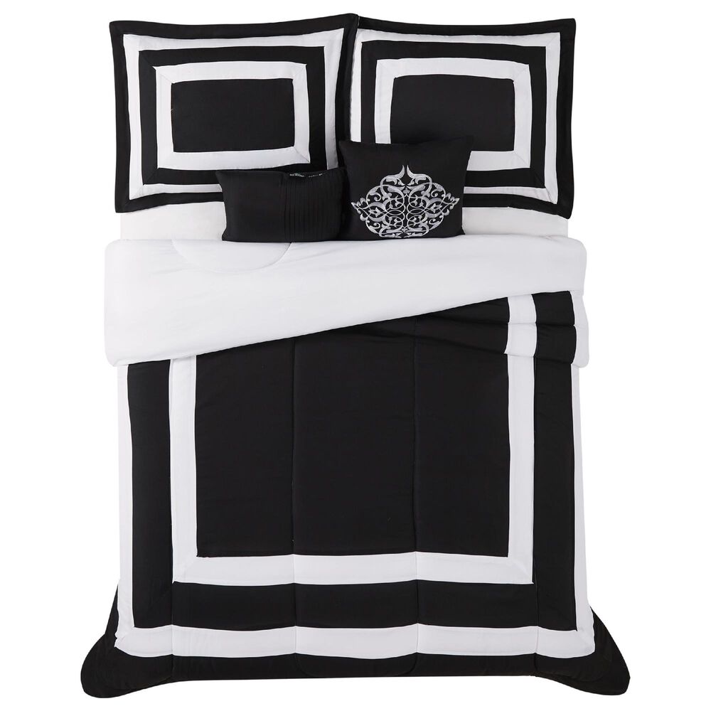 Pem America London Fog Raynes Hotel 5-Piece Queen Comforter Set in White and Black, , large