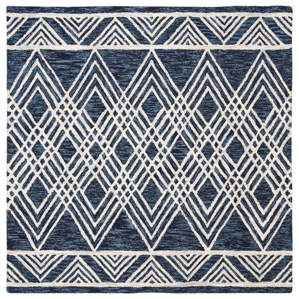 Safavieh Micro-Loop MLP155N 5" Square Navy and Ivory Area Rug, , large
