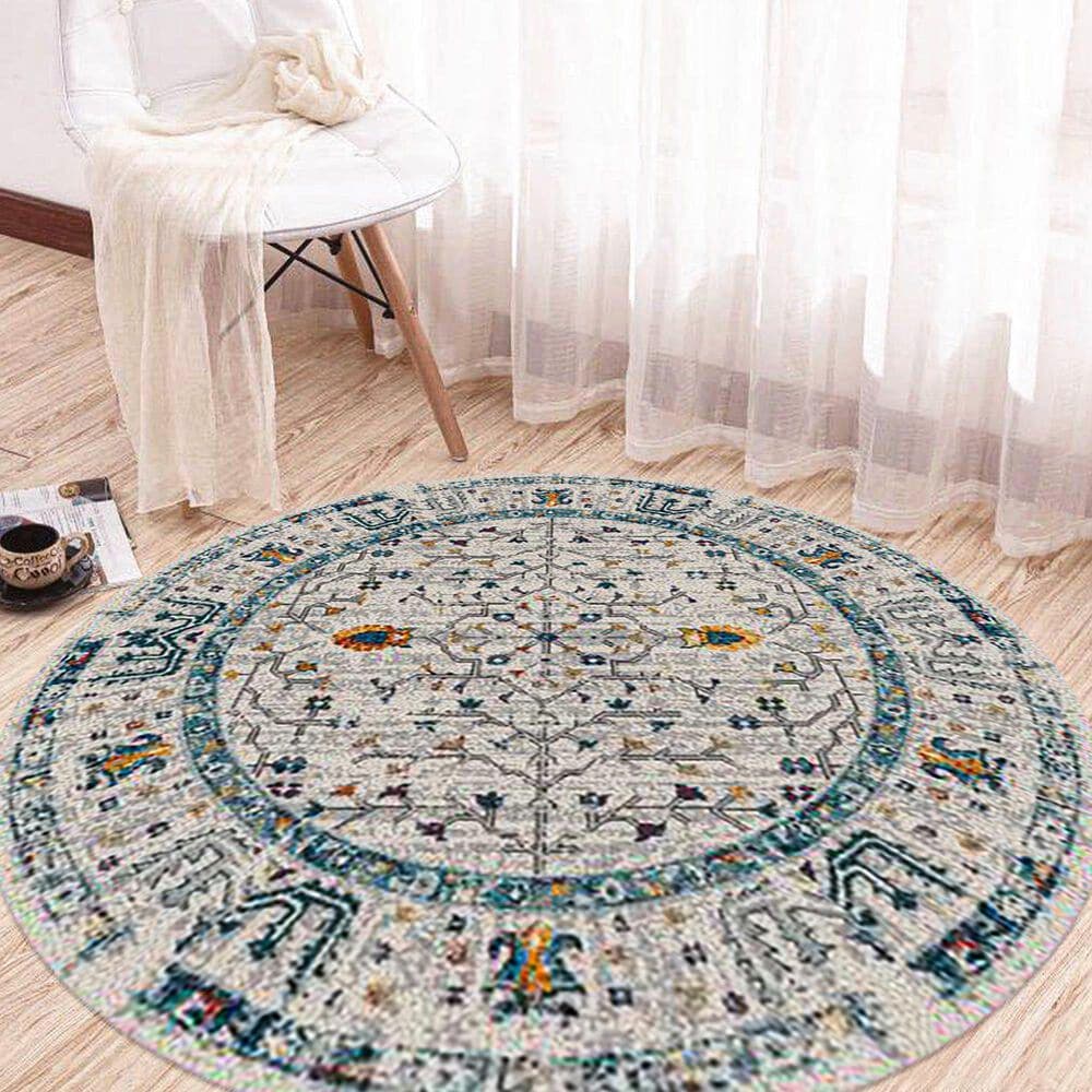 Amer Rugs Montana 7&#39;6&quot; Round Ivory and Yellow Area Rug, , large