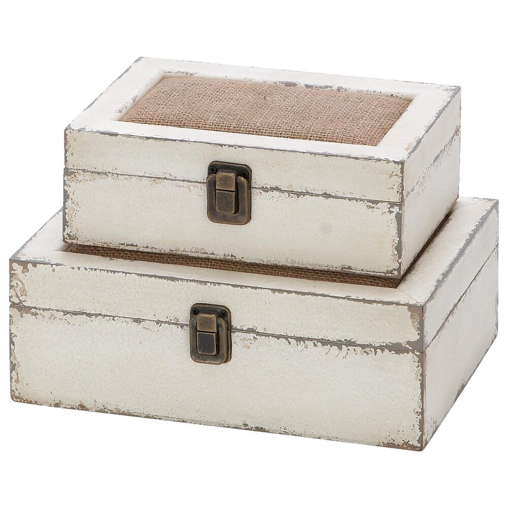 Maple and Jade Farmhouse Wood Boxes in White (Set of 2), , large
