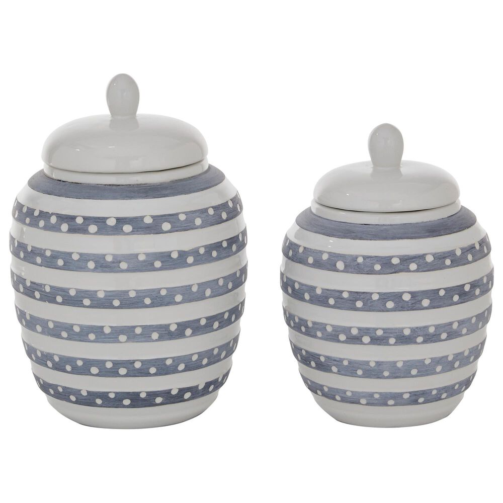Maple and Jade Coastal Ceramic Decorative Jars in White and Grey (Set of 2), , large
