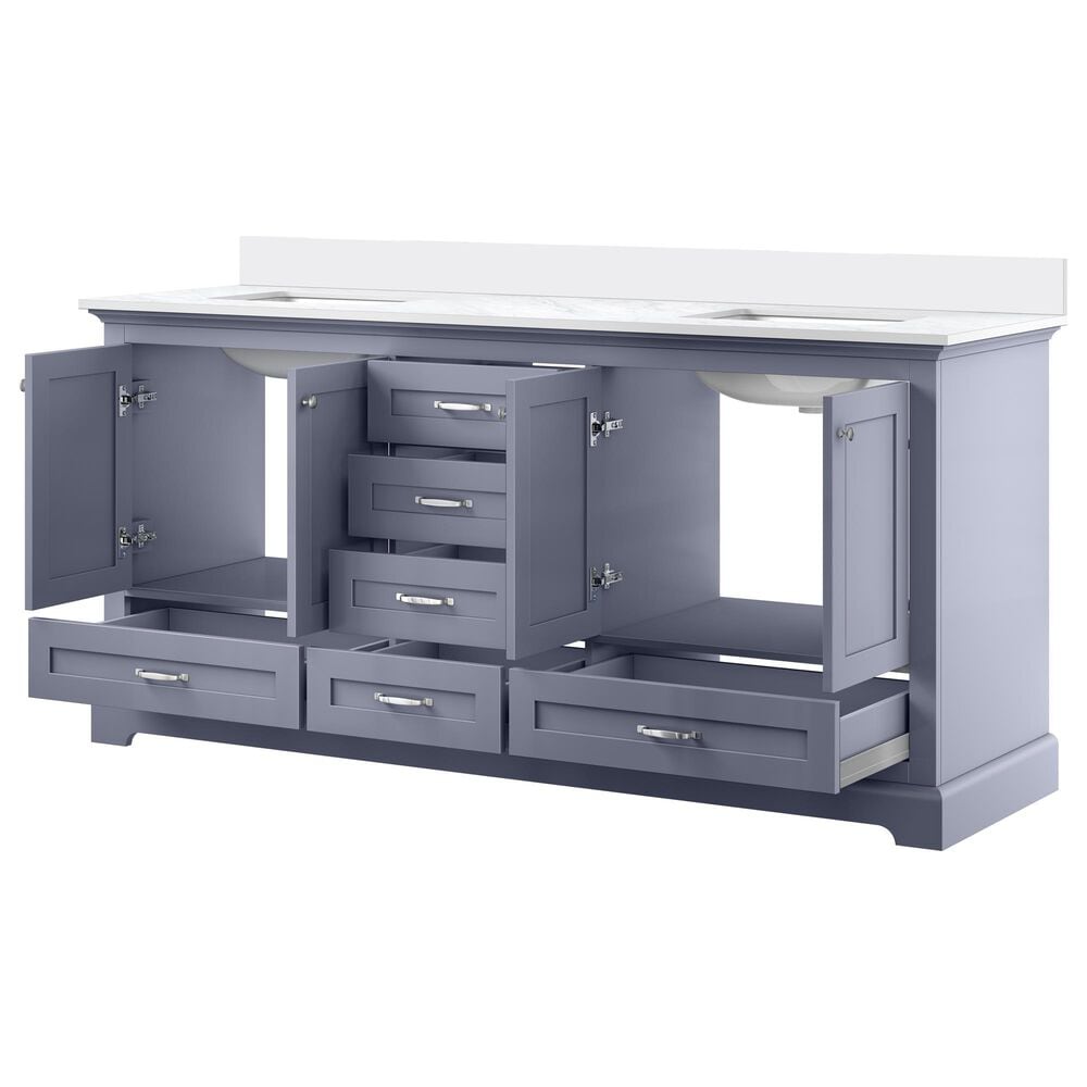 Lexora Home Dukes 72&quot; Double Bathroom Vanity in Dark Grey with 2 cm White Cultured Marble Top and Rectangular Sinks, , large