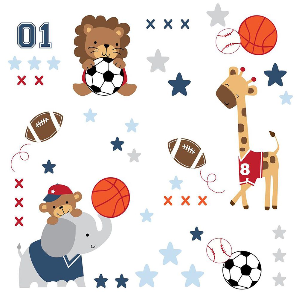 Lambs and Ivy Future All Star Animal Sports Wall Decal in Blue, Gray, Navy, Red and Orange, , large