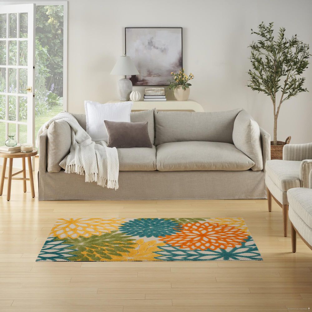 Nourison Aloha 3&#39; x 5&#39; Turquoise and Multicolor Indoor/Outdoor Area Rug, , large