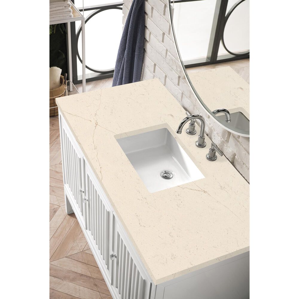 James Martin Vanities Athens 48&quot; Single Bathroom Vanity in Glossy White with 3 cm Eternal Marfil Quartz Top and Rectangular Sink, , large