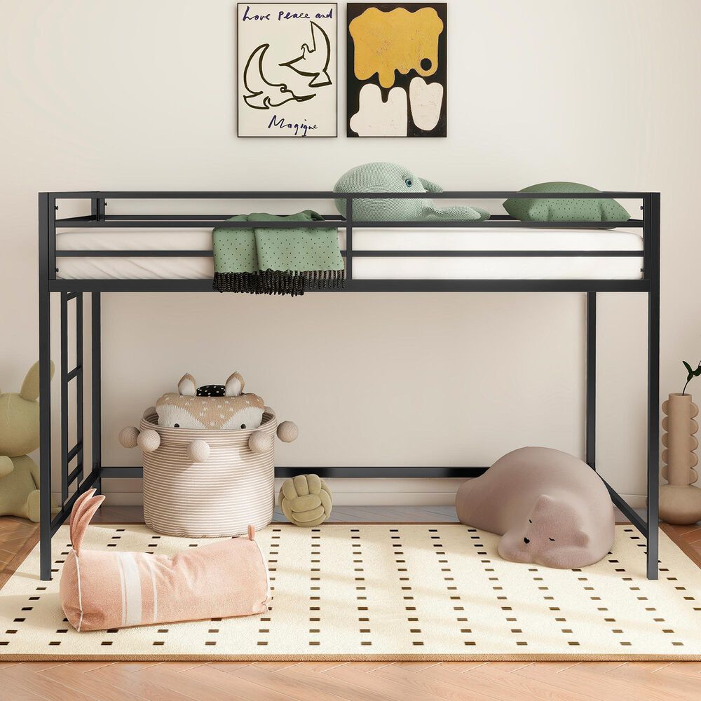 Hearth and Haven Adam Twin Loft Bunk Bed in Black, , large