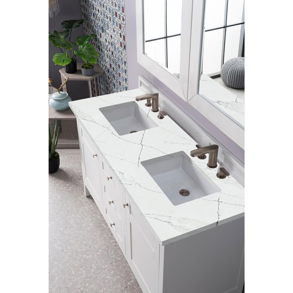James Martin Vanities Palisades 60&quot; Double Bathroom Vanity in Bright White with 3 cm Ethereal Noctis Quartz Top and Rectangular Sinks, , large