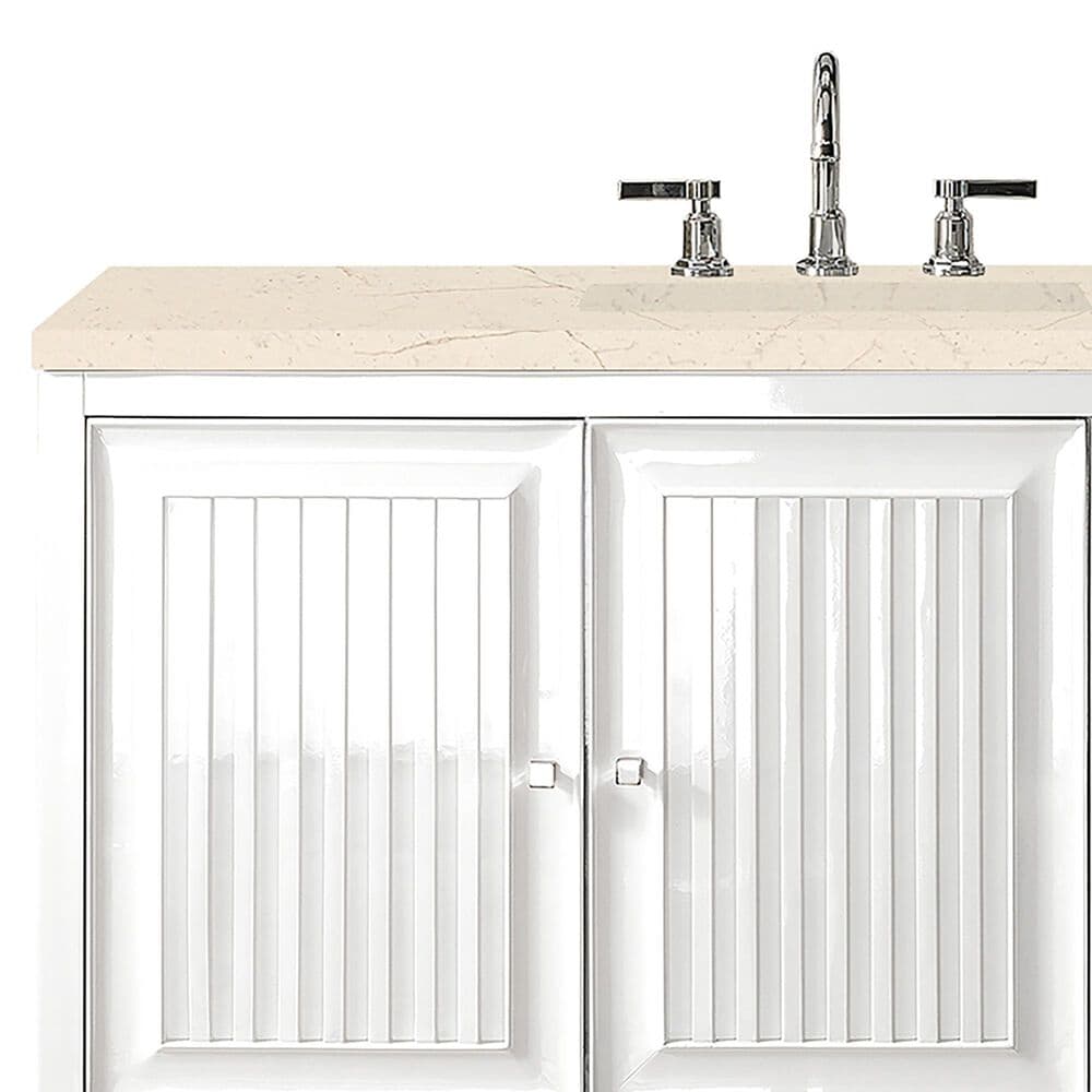 James Martin Vanities Athens 48&quot; Single Bathroom Vanity in Glossy White with 3 cm Eternal Marfil Quartz Top and Rectangular Sink, , large