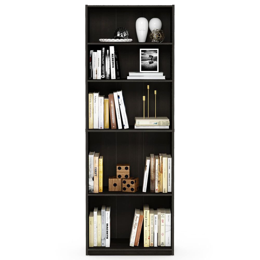 HOMLUX 5-Tier Display Bookshelf with Adjustable Shelves in Espresso, , large