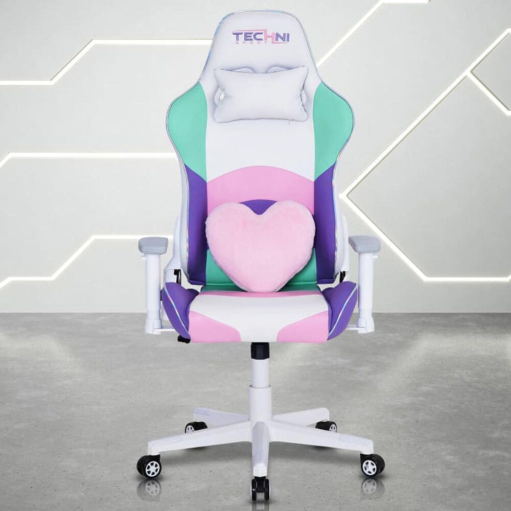 Techni Sport Kawaii Gaming Chair in Purple, Pink, Teal and White, , large