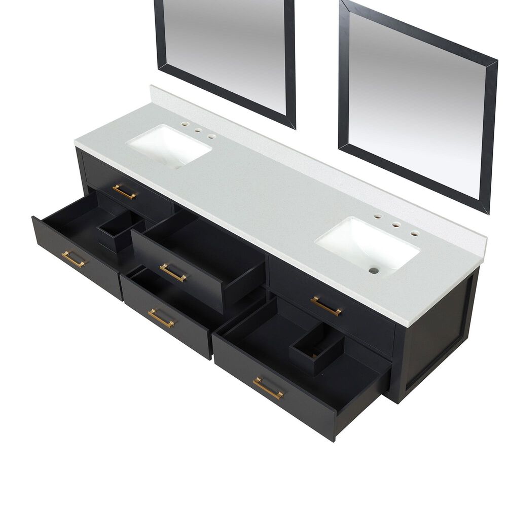 Lexora Home Castor 84&quot; Double Bathroom Vanity in Black with 2 cm White Cultured Marble Top, Rectangular Sinks and 36&quot; Mirrors, , large
