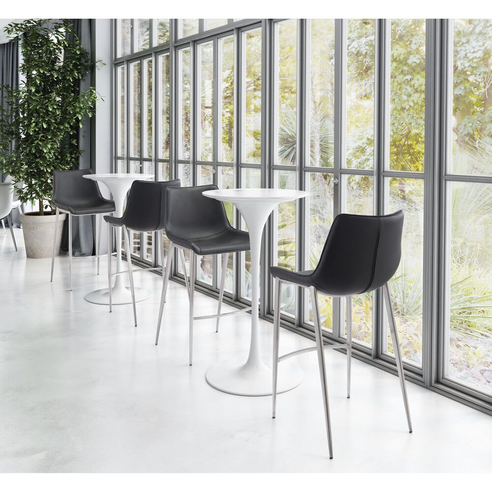 Zuo Modern Magnus Bar Chair in Black and Silver &#40;Set of 2&#41;, , large