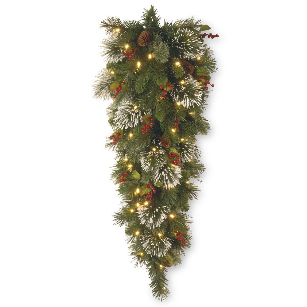 National Tree 48" Wintry Pine Teardrop with Battery Operated Warm White LED Lights, , large