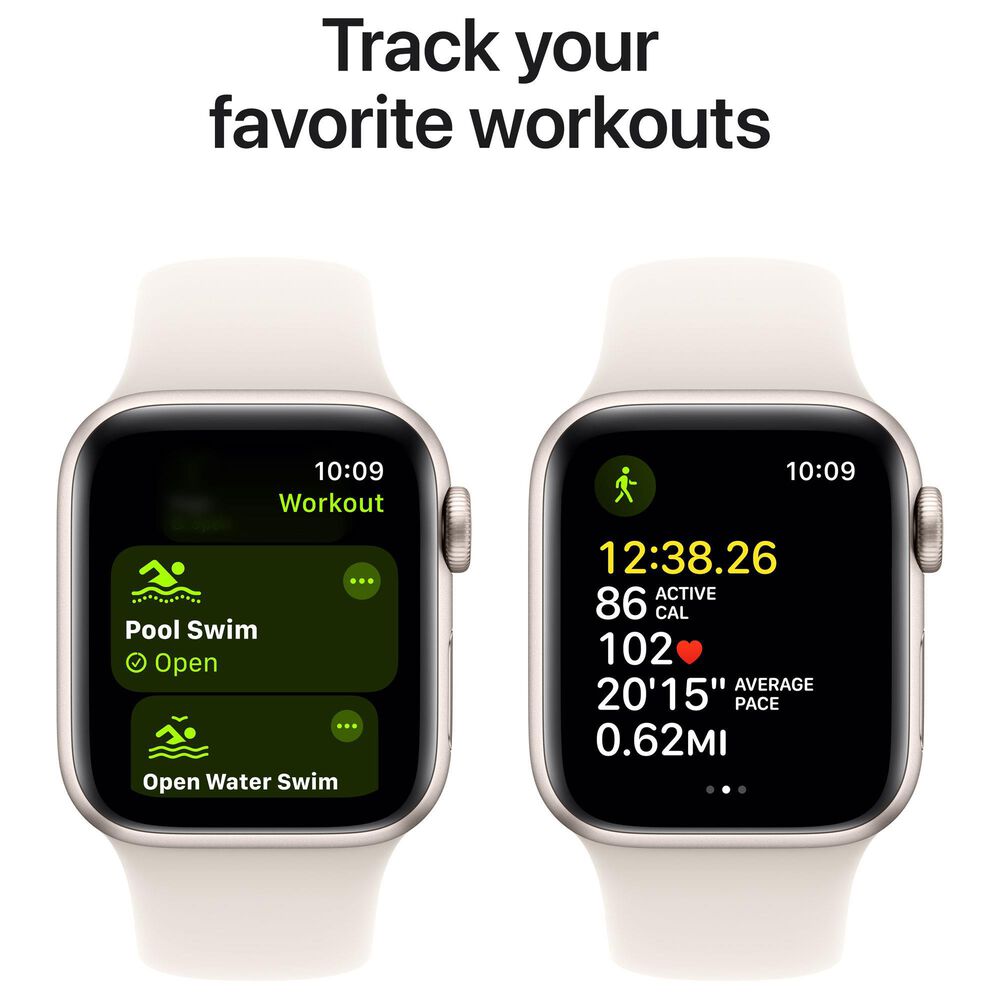 Apple Watch SE GPS + Cellular 40mm Starlight Aluminum Case with Starlight Sport Band - M/L, , large