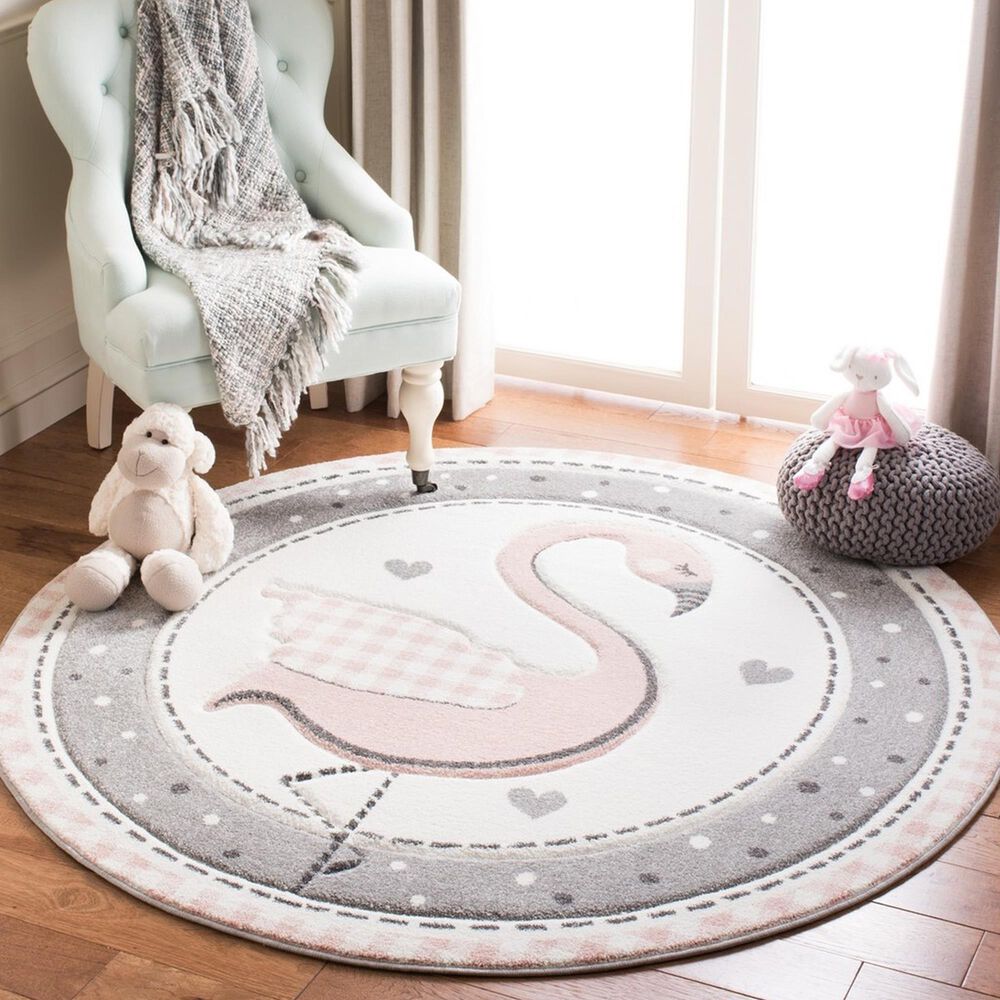 Safavieh Carousel CRK154 4&#39; Round Pink and Ivory Kids  Area Rug, , large