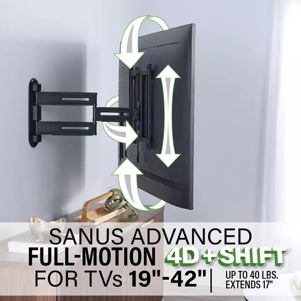 Sanus Advanced Full-Motion 4D and Shift Wall Mount for 19" - 43" TVs in Black, , large