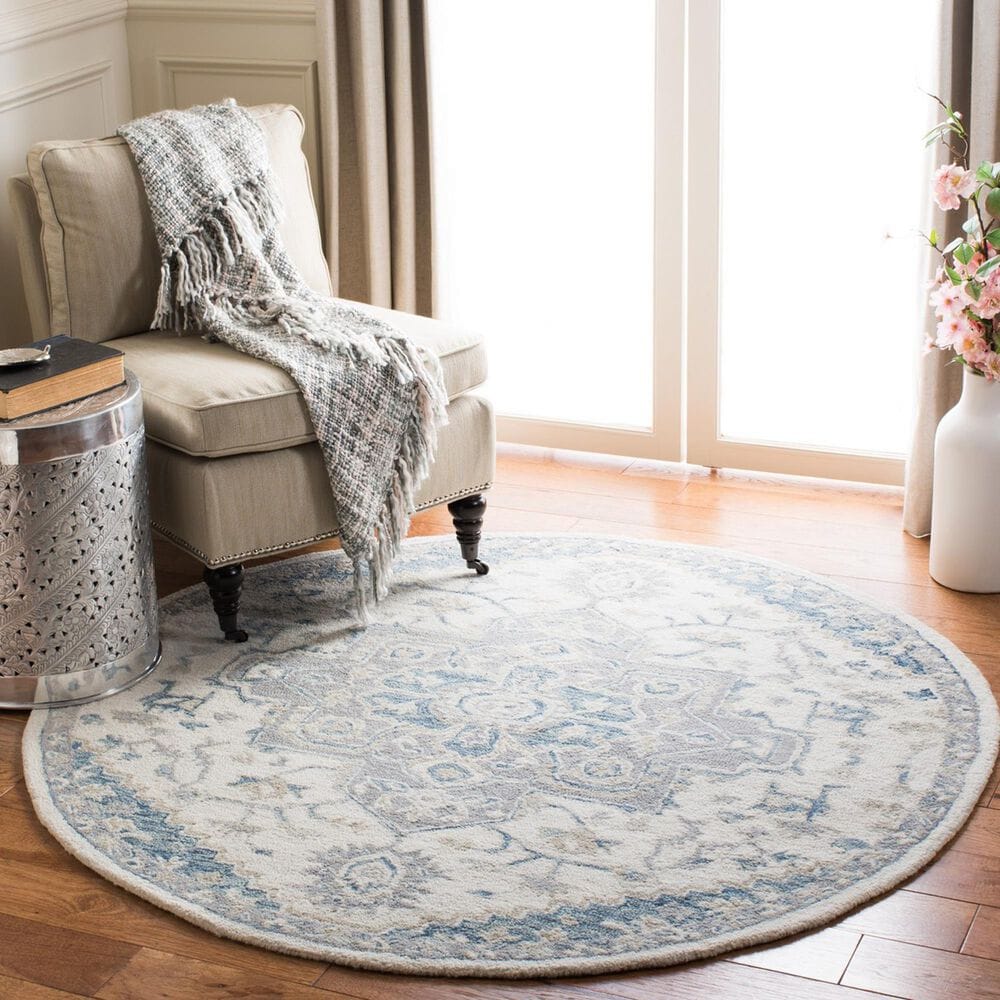 Safavieh Micro-Loop 5&#39; Round Ivory and Navy Area Rug, , large