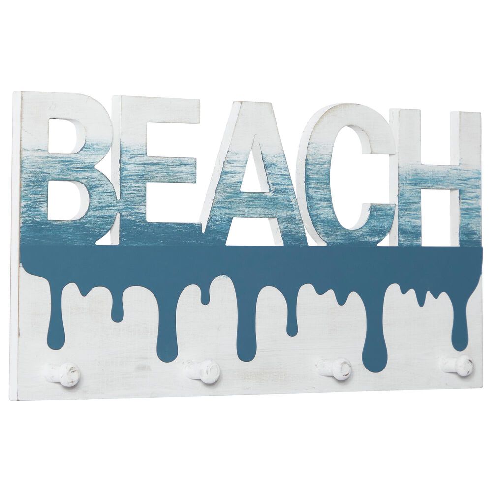 Maple and Jade 19" x 10" Wall Hook in Blue and White, , large