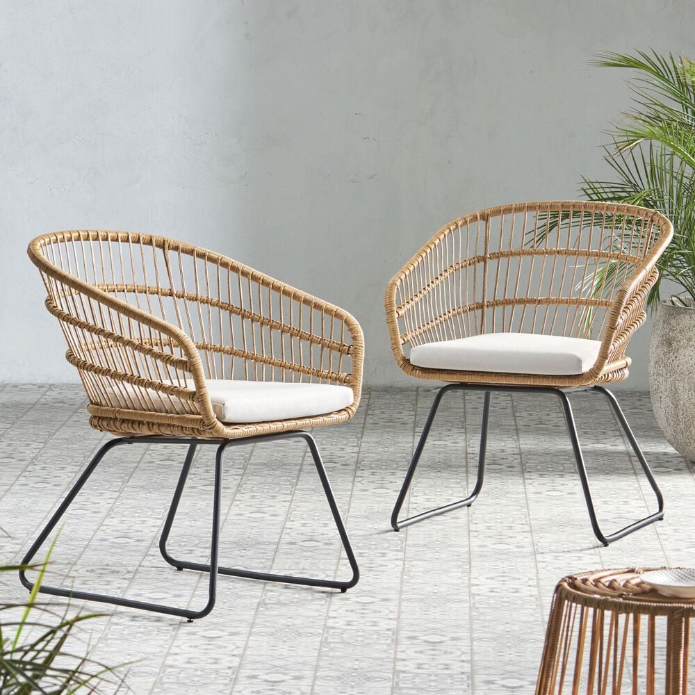 Hearth and Haven Terry Outdoor Dining Chair with Beige Cushion in Light Brown &#40;Set of 2&#41;, , large