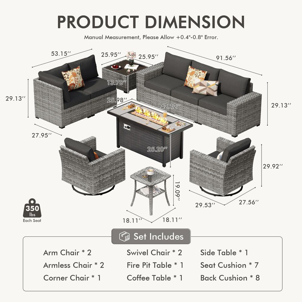 HOMLUX 10-Piece Outdoor Patio Wicker Sectional Furniture Set in Dark Gray, , large