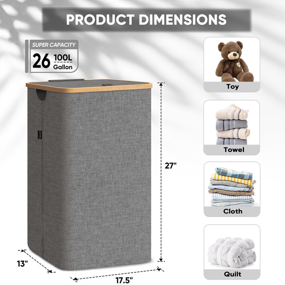 HOMLUX 26 Gallon Laundry Hamper with Lid in Pink, , large