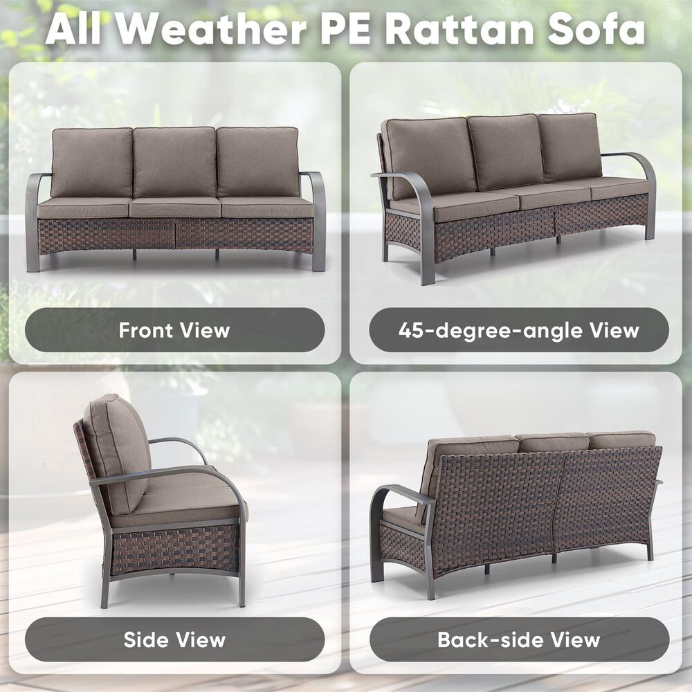 Sunwell Garden 3-Seater Patio Sofa with Curved Armrests in Gray, , large