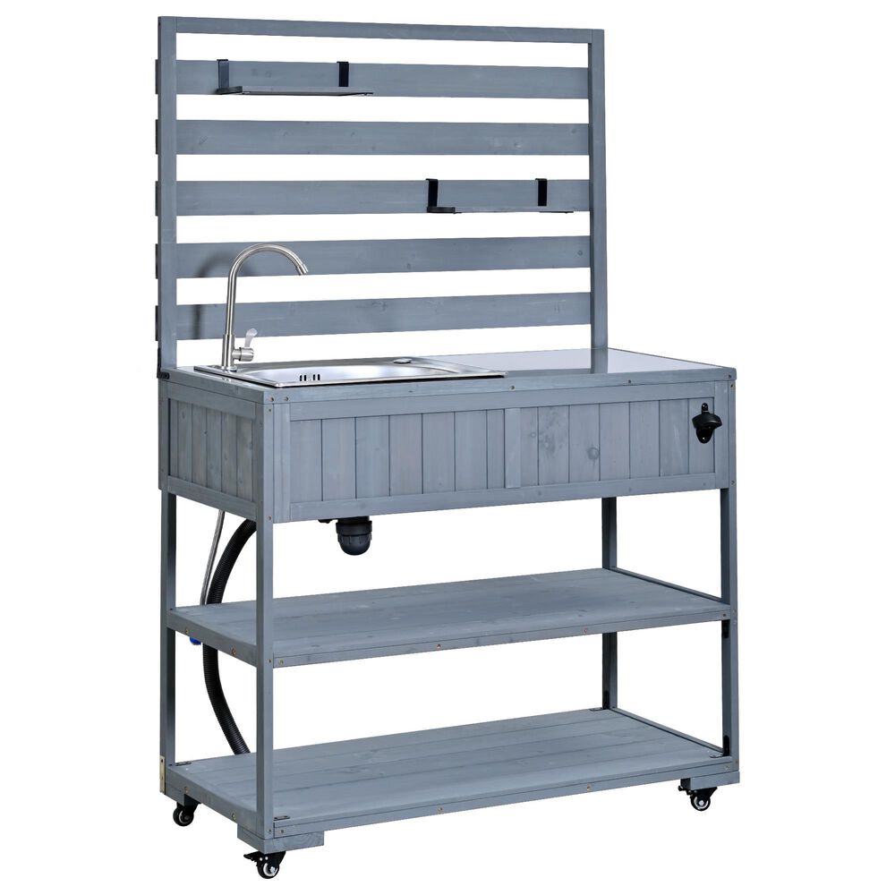 HOMLUX 41.7"" Outdoor Rolling Kitchen Island in Gray, , large