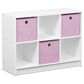 HOMLUX 6-Cube Bookshelf Bookcase with Light Pink Storage Bins in White, , large