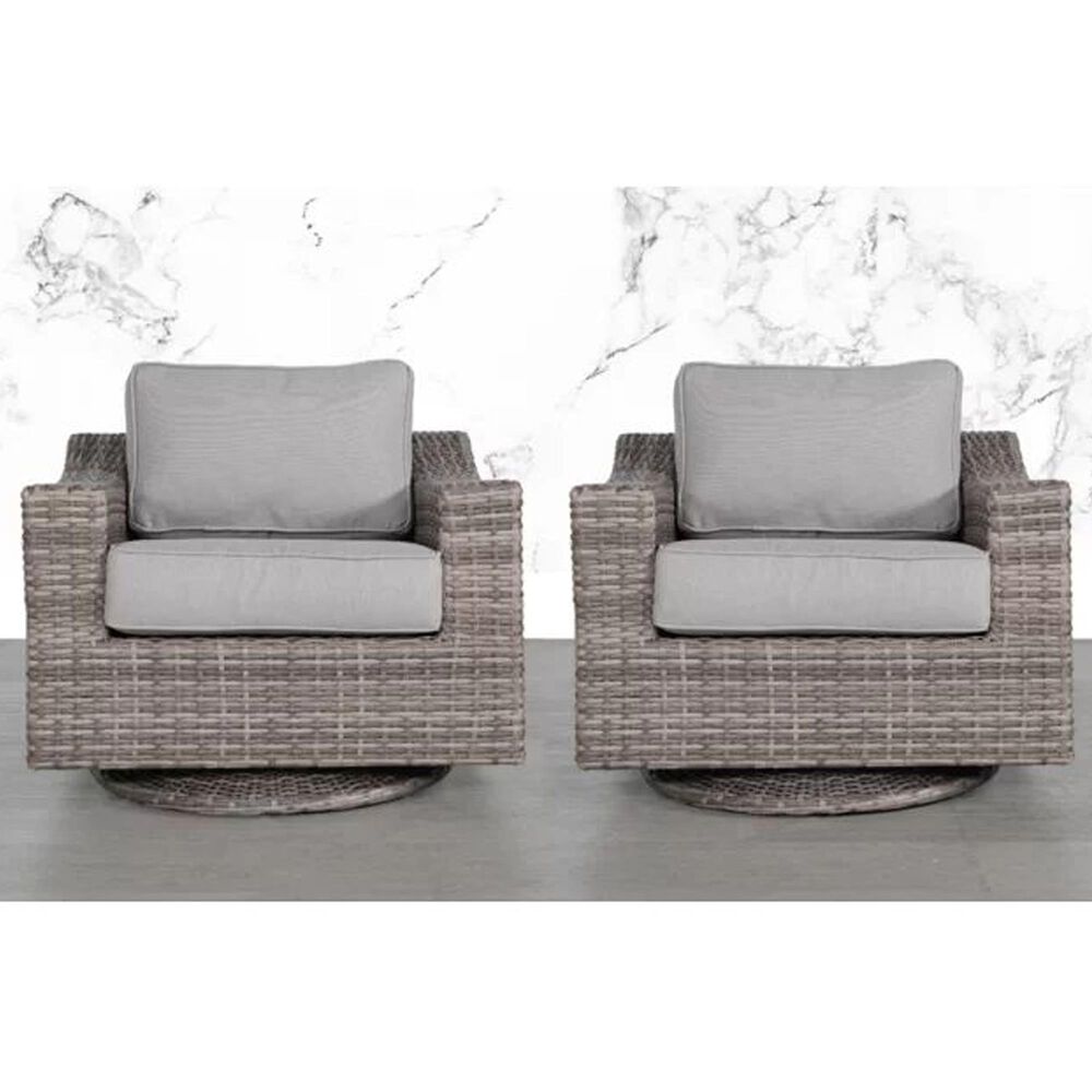 Hearth and Haven Outdoor Wicker Swivel Chair with Luxurious Cushions in Grey (Set of 2), , large