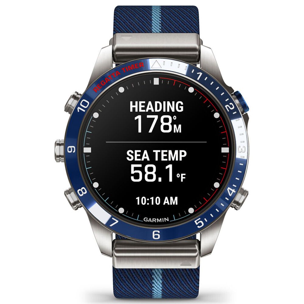 Garmin MARQ 2 Captain AMOLED Smartwatch Silver Grade 5 Titanium Bezel Case with Blue Nylon Band, , large
