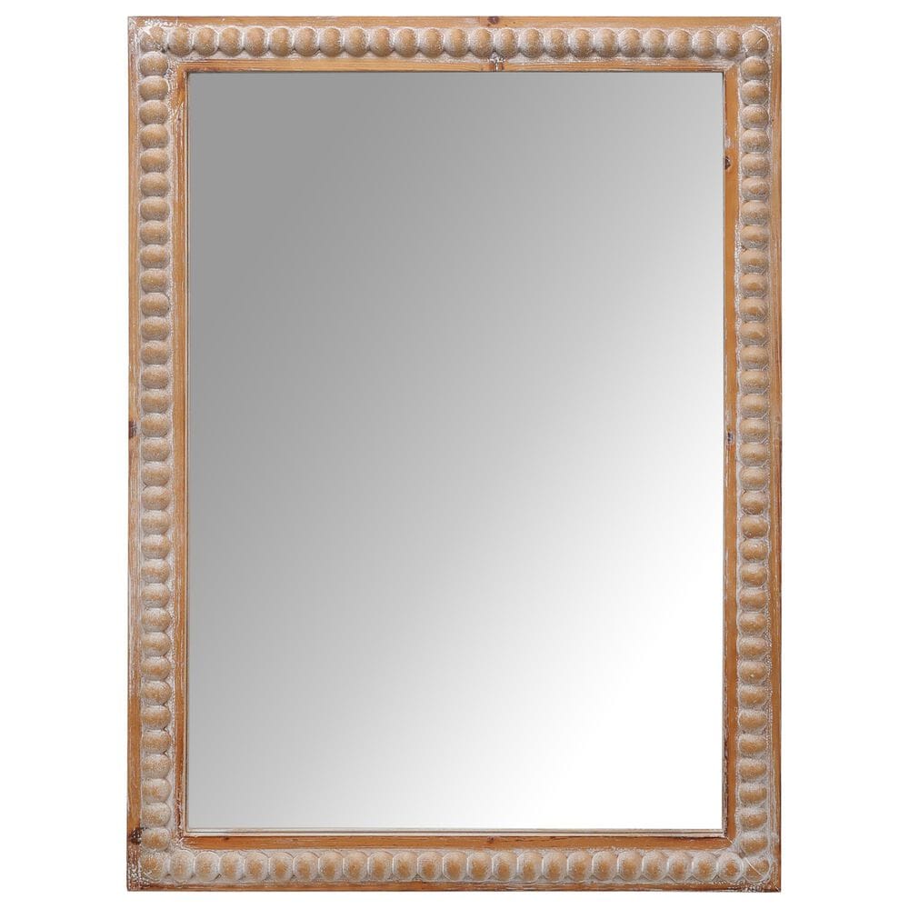 Hearth and Haven Rectangular Wall Mirror with Wood Beading Frame in Antique Natural, , large